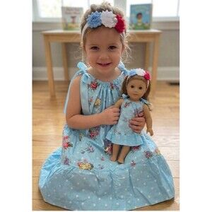 Girl's Pillowcase Dress With Matching 18" Doll Dress and Head Bands Size 4 New